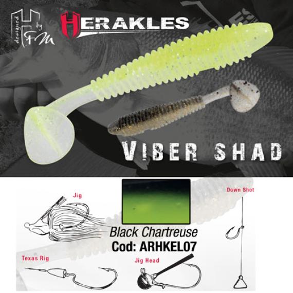 Herakles Viber Shad, 3.8'' 9.7cm, Black Chartreuse, 7buc/plic ARHKEL07