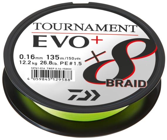 Fir Textil Daiwa Tournament 8X Braid Evo+, Culoare Chartreuse, 135m D.12761.008