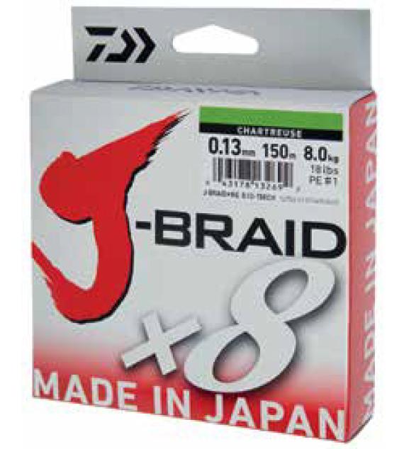 FIR DAIWA J-BRAID X8 CHARTREUSE 016MM/9,0KG/300M