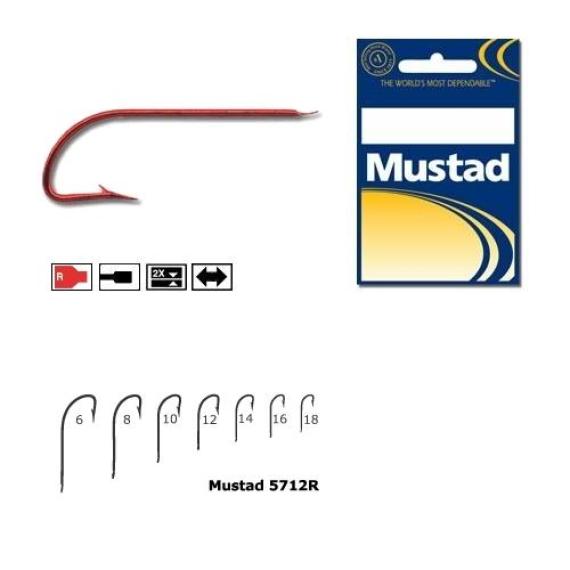 Carlig Mustad Crystal M5712R, Tija Lunga, Rosu, 10buc/plic M.5712R.10