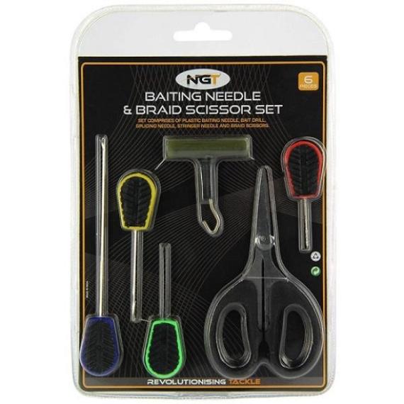 Set NGT Baiting Needle & Braid Scissor 6buc NGT-FT-SET-6PC-PL