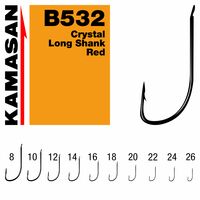 Carlige Kamasan B532 Crystal Long Shank, Rosu, 10buc/plic KHPB532010